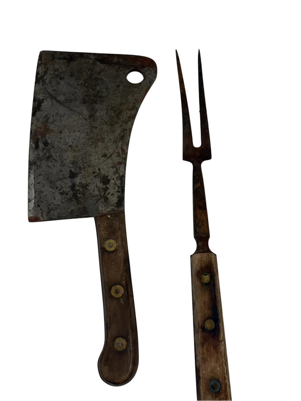 Vintage Heavy Duty Meat Cleaver and Carving Fork Set